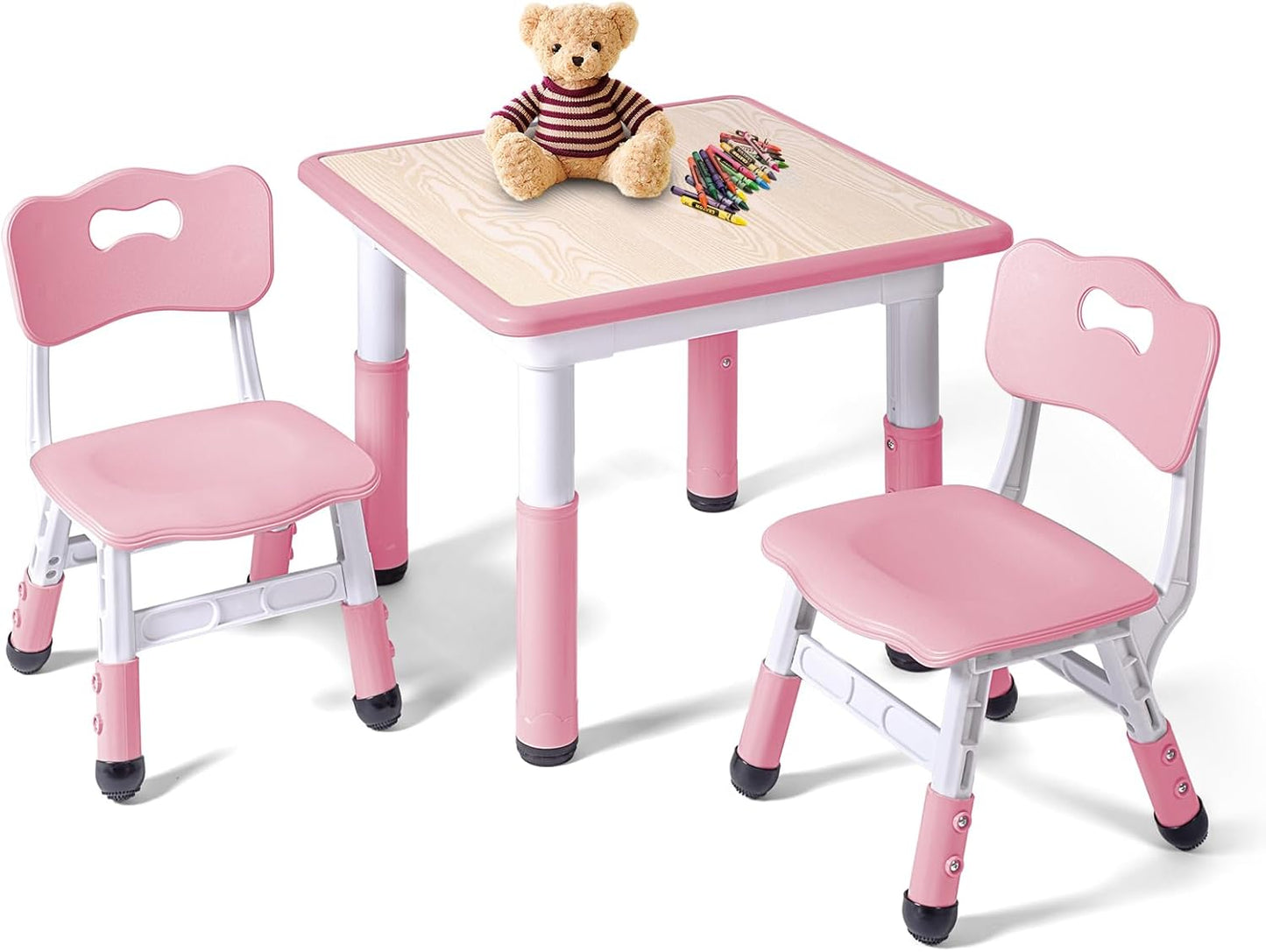 Kids Table and 2 Chairs Set, Height Adjustable Toddler Study Table and Chair Set, Kid Size for Ages 3-8 Children, Graffiti Desktop, Easy to Wipe/Arts & Crafts, Homes/Classrooms/Daycare (Pink)