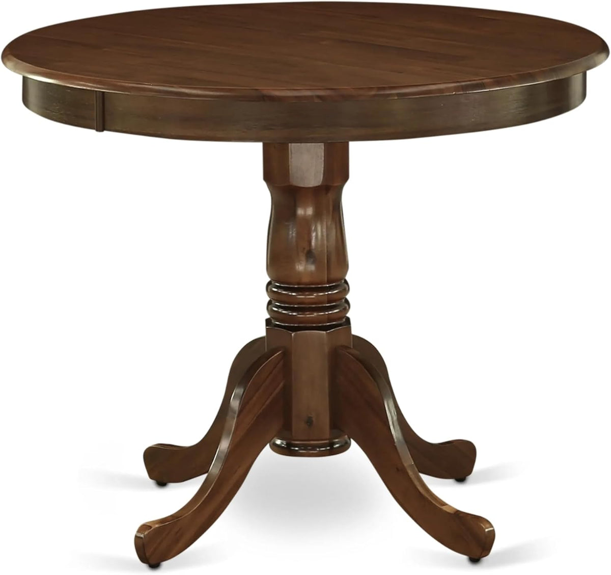 East West Furniture ANDA3-AWA-27 3 Piece Dining Room Table Set Consists of a Round Kitchen Table with Pedestal and 2 Polyester Fabric Parson Chairs, 36x36 Inch, Antique Walnut