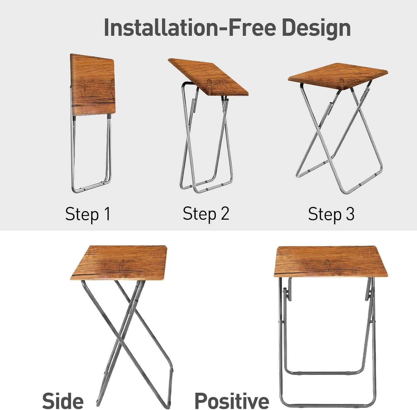 Tv Trays Folding Tv Table, Dinner Table for Eating with Sturdy Metal Frame, Small Foldable Snack Trays Table for Living Room, Couch,Sofa, Bed, No Assembly Required,15 x 18.9in(Yellow Brown,1pcs)