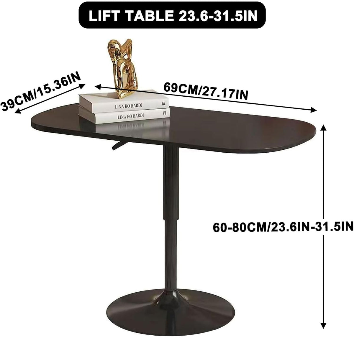 Adjustable Height Couch Side Table, 23.5"-31.5" Height Laptop Table for Couch, TV, Reading, Drinks, Working, Black