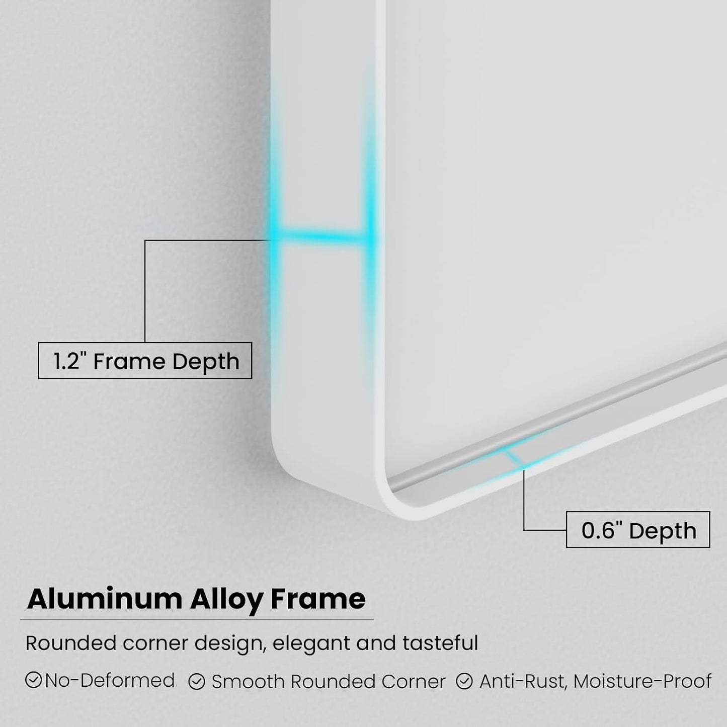 White Bathroom Mirror 50x30 Inch, White Metal Framed Bathroom Mirror for Wall, Rounded Rectangle Matte Bathroom Vanity Mirror, Tempered Glass, Anti-Rust, Horizontal/Vertical