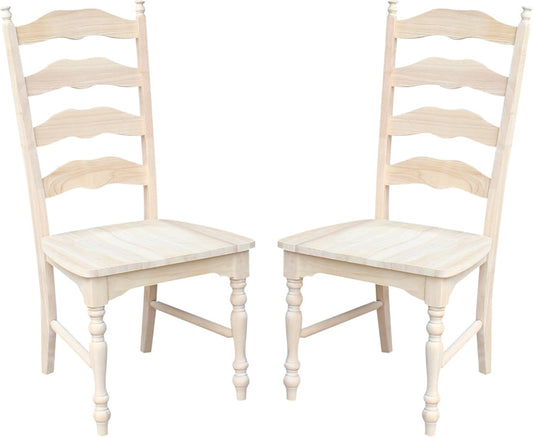 IC International Concepts Set of 2 Maine LadderBack Chairs Dining/Kitchen/Study/Balcony, Solid Wood, Parawood Construction, 20.1"W x 22.6"D x 42.1"H, Ready to Paint or Stain in Any Color, Unfinished