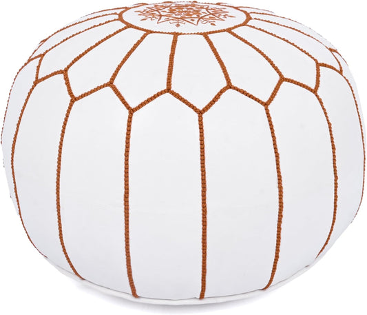 Marrakesh Gallery Genuine Leather Round Pouf Unstuffed - Moroccan Ottoman Footstool, Footrest Cover - Boho Decor - Bohemian Living Room, Bedroom, Kids Room, Gift & Wedding