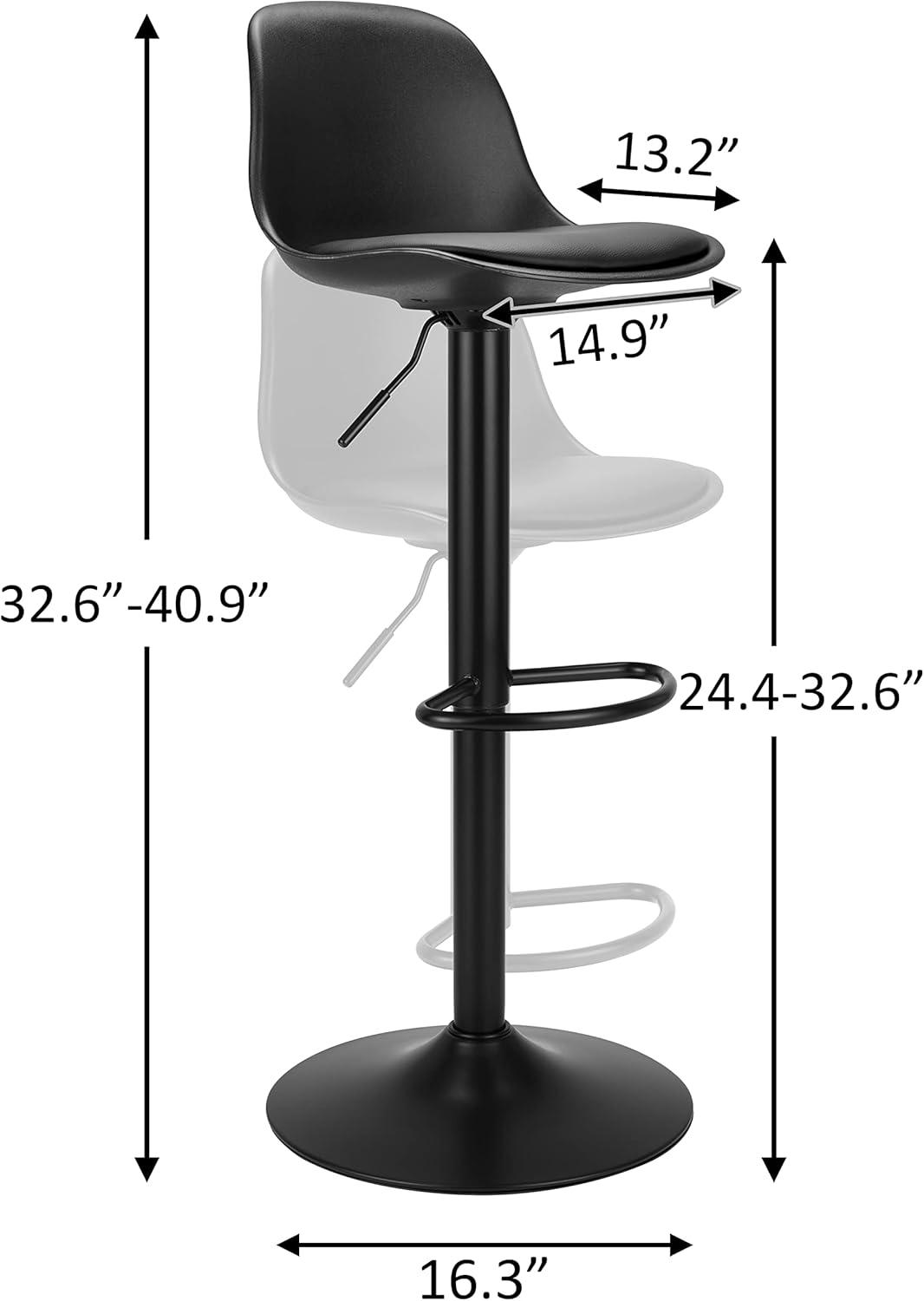 Finnhomy Bar Stools Set of 2, Swivel Barstools with Footrest and Ergonomic PP Back, Counter Height Adjustable Modern Counter Stools for Kitchen, Black