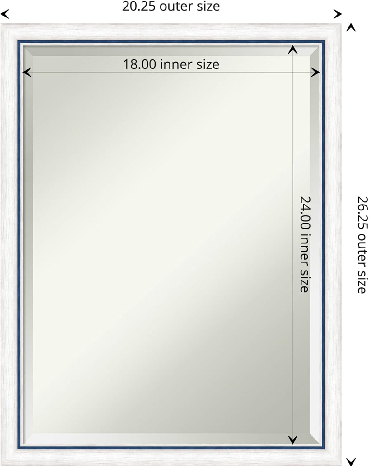 Amanti Art White Bathroom Mirror for Over Sink, 26x20 Morgan White Blue Rectangle Vanity Mirror, Medium Modern Contemporary Wood Frame, Hangs Horizonally and Vertically, Bathroom Wall Decor, Beveled