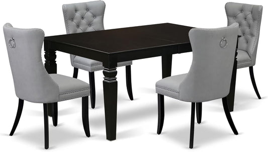 East West Furniture LGDA5-BLK-27 5 Piece Dining Table Set Includes a Rectangle Wooden Table with Butterfly Leaf and 4 Polyester Fabric Parson Chairs, 42x84 Inch, Black