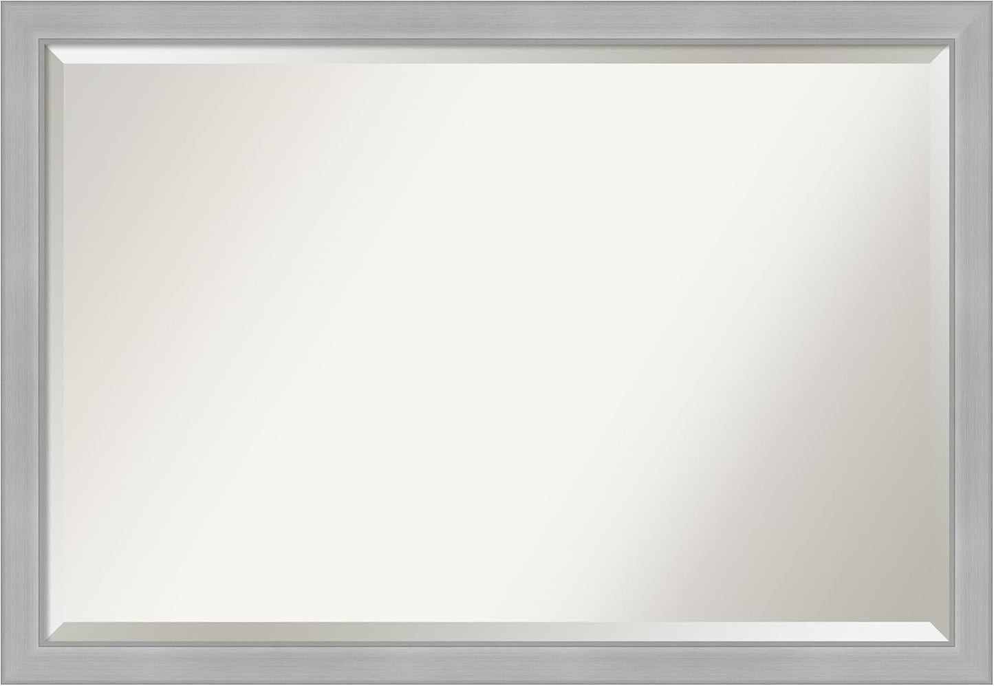 Amanti Art Silver Bathroom Mirror for Over Sink, 27x39 Vista Brushed Nickel Narrow Rectangle Vanity Mirror, Large Casual Frame, Hangs Horizonally and Vertically, Bathroom Wall Decor, Beveled Edge