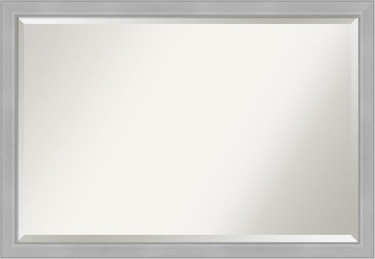 Amanti Art Silver Bathroom Mirror for Over Sink, 27x39 Vista Brushed Nickel Narrow Rectangle Vanity Mirror, Large Casual Frame, Hangs Horizonally and Vertically, Bathroom Wall Decor, Beveled Edge