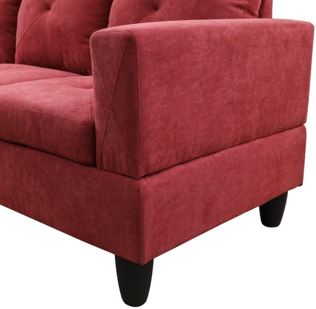 Red L-Shaped 3-Piece Flannelette Sofa with Storage Ottoman Set, Sectional Couch Sofa Set for Living Room, Office, Small Space