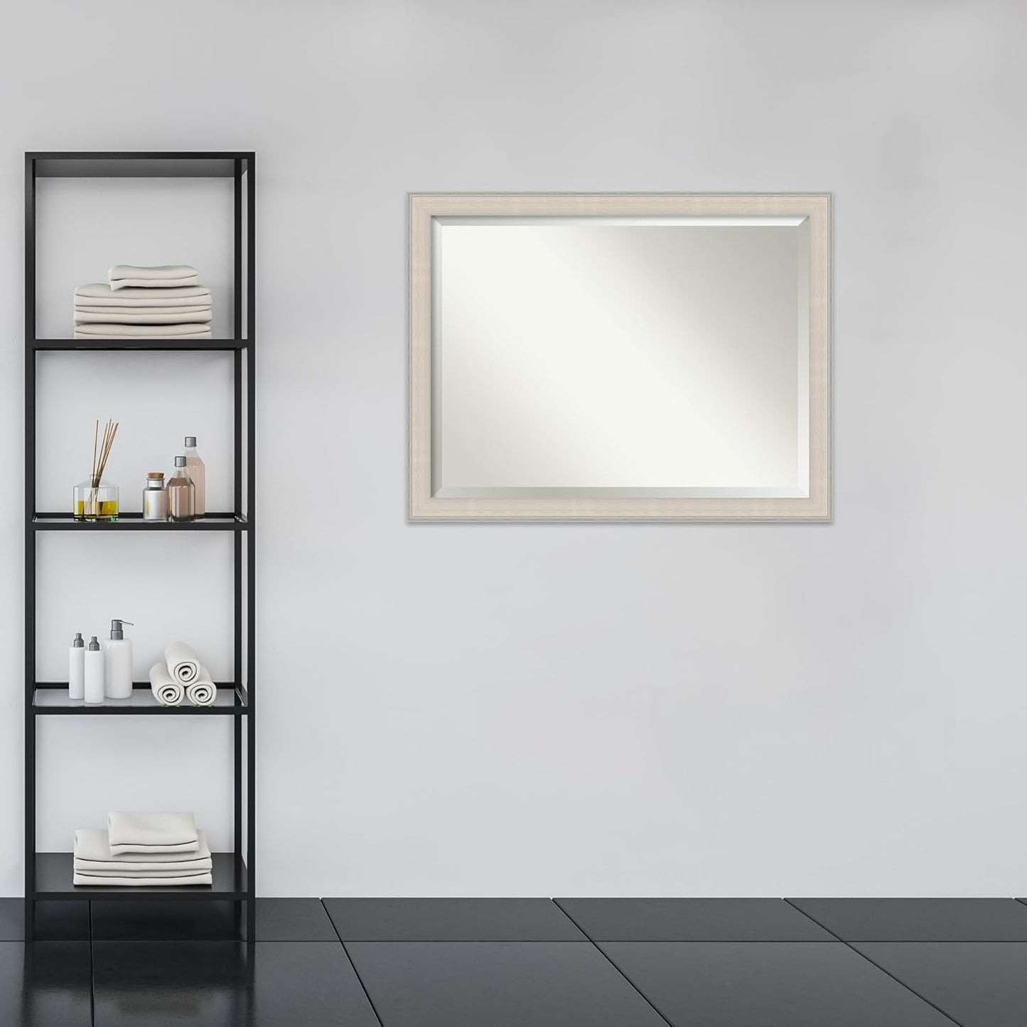 Amanti Art White Bathroom Mirror for Over Sink, 35x45 Cottage White Silver Rectangle Vanity Mirror, X-Large Coastal Wood Frame, Hangs Horizonally and Vertically, Bathroom Wall Decor, Beveled Edge