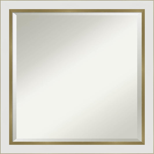 Amanti Art White Bathroom Mirror for Over Sink, 23x23 Eva White Gold Narrow Square Vanity Mirror, Medium Modern Contemporary Frame, Hangs Horizonally and Vertically, Bathroom Wall Decor, Beveled Edge