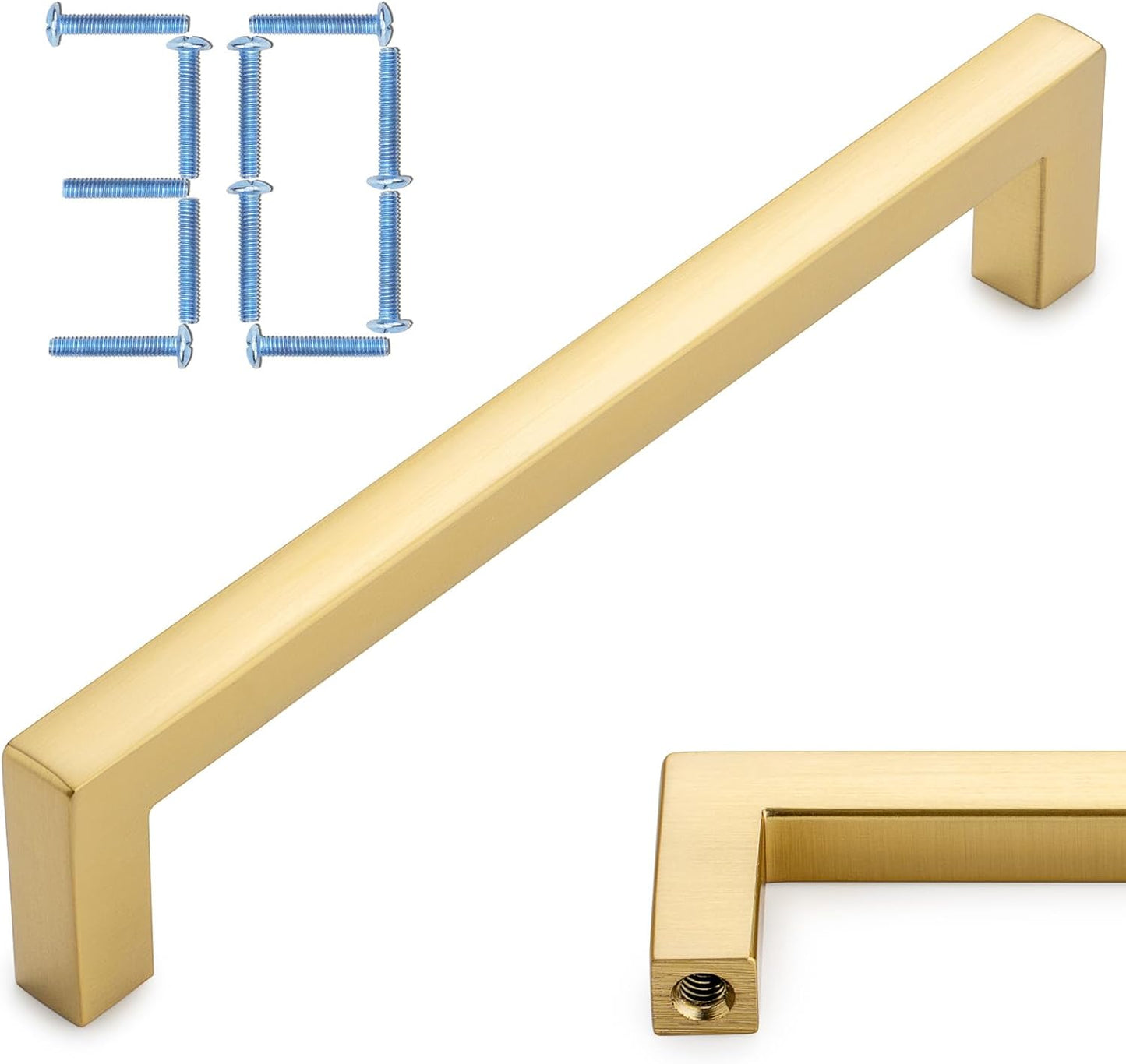 KOOFIZO 30-Pack Solid Square Bar Cabinet Handle - Brushed Gold Furniture Pull, 5 Inch/128mm Screwhole Distance for Kitchen Cupboard Door, Bedroom Dresser Drawer, Bathroom Wardrobe Hardware