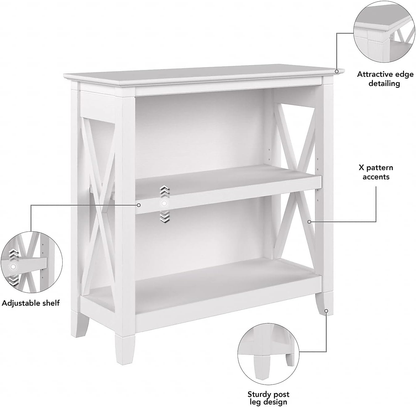 Bush Furniture Key West Small 2 Shelf Bookcase in Pure White Oak, Compact Home Organizer, Vertical Storage Solution, Bookshelf for Office or Living Room