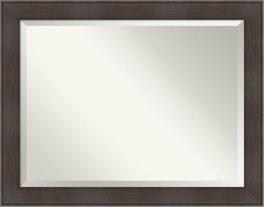 Amanti Art Brown Bathroom Mirror for Over Sink, 36x46 William Rustic Woodgrain Rectangle Vanity Mirror, X-Large Classic Frame, Hangs Horizonally and Vertically, Bathroom Wall Decor, Beveled Edge