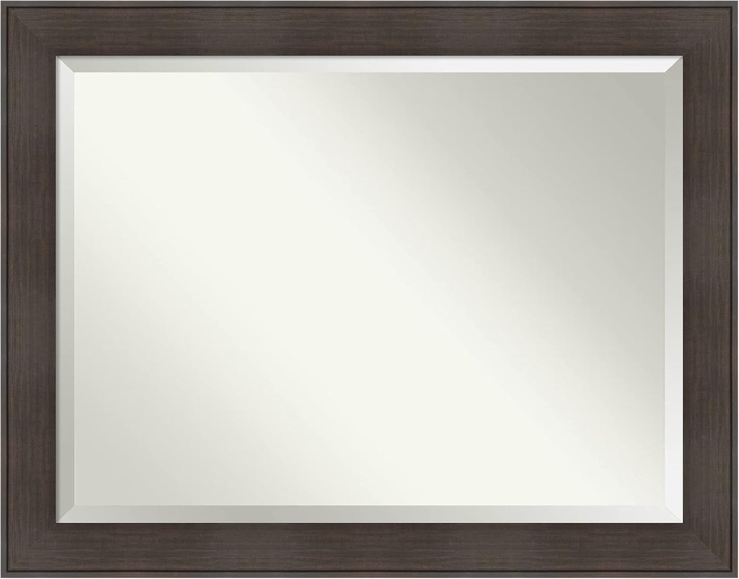 Amanti Art Brown Wall Mirror 36x46 William Rustic Woodgrain Rectangle Bathroom Mirror for Wall Decor Living Room, X-Large Classic Frame, Hangs Horizonally and Vertically, Bathroom Decor, Beveled Edge