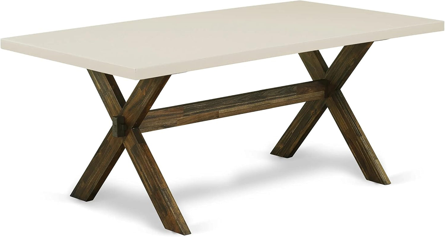 East West Furniture X727MZ716-5 5 Piece Modern Dining Table Set Includes a Rectangle Wooden Table with X-Legs and 4 Dark Khaki Linen Fabric Parson Dining Chairs, 40x72 Inch, Multi-Color