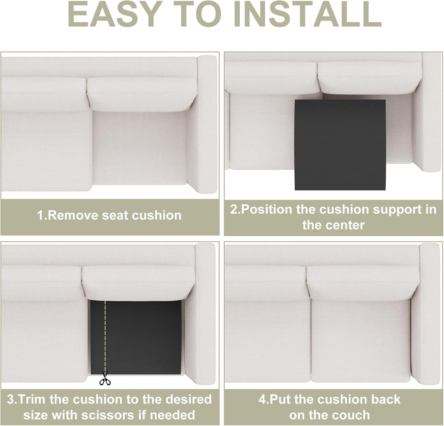 Couch Cushion Support for Sagging Seat, High-Density Curved Foam Sofa Furniture seat Couch Cushions Support Repair, 20"x20" Black Set of 2