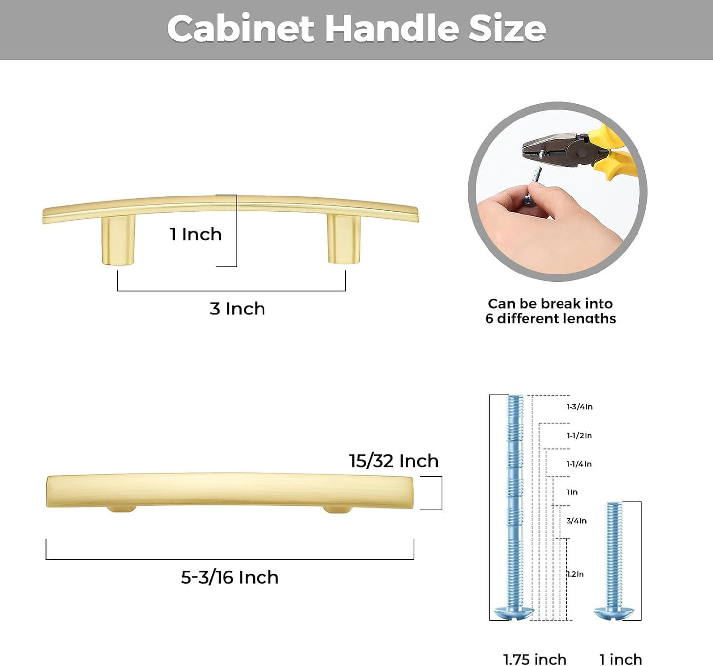 30 Pack Cabinet Handles 3" Hole Center - Curved Cabinet Pulls Brushed Brass Drawer Pulls for Kitchen Cupboard Solid Handles for Dresser Drawer Arch Closet Hardware