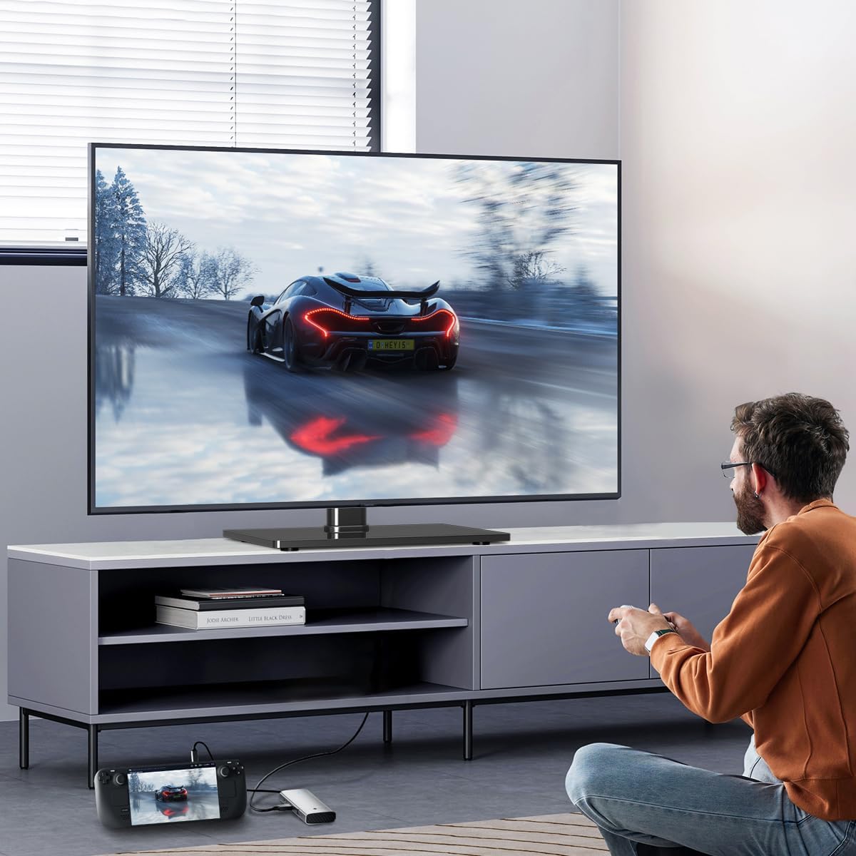 Suptek Reinforced Universal TV Stand for Large TVs in 37-75 inch, Upgraded Height Adjustment Table Top Tall TV Stand Mount, Heavy Duty TV Replacement Stand with Tempered Glass Base Up to 99lbs, TS203