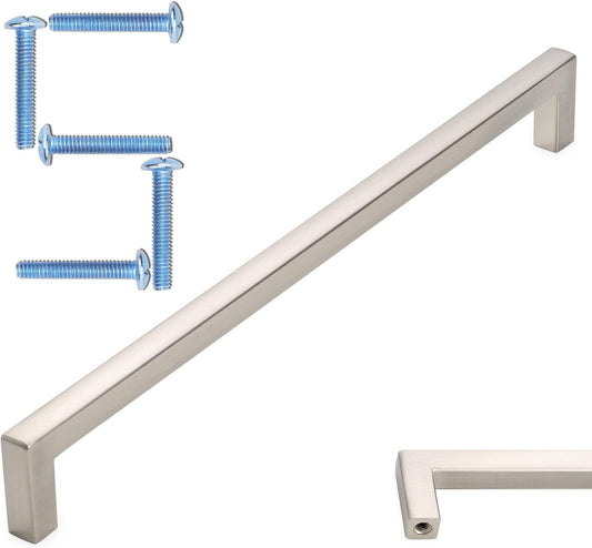 KOOFIZO Solid Square Bar Cabinet Handle - Brushed Nickel Furniture Pull, 7.6 Inch/192mm Screwhole Distance, Pack of 5 for Kitchen Cupboard Door, Bedroom Dresser Drawer, Bathroom Wardrobe Hardware