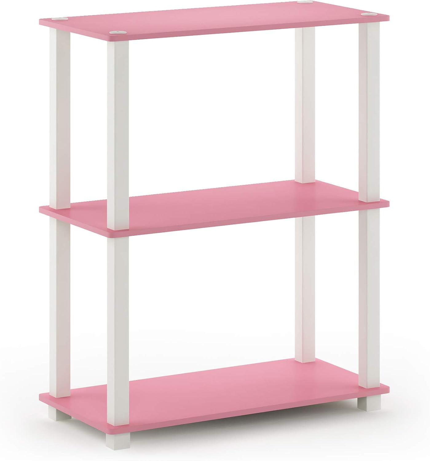 Furinno Turn-S-Tube 3-Tier Compact Multipurpose Shelf Display Rack with Square Tube, Pink/White