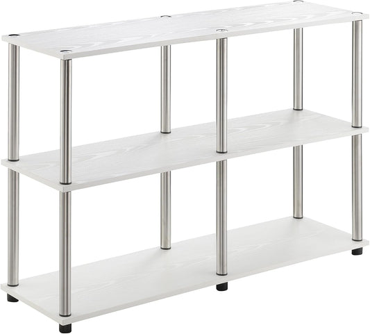 Convenience Concepts Designs2Go No Tools 3 Tier Wide Console Table 42" - Modern Multipurpose Accent with Shelves for TV Media Center, Office Desk Extension, Entryway Display, & Home Storage, White