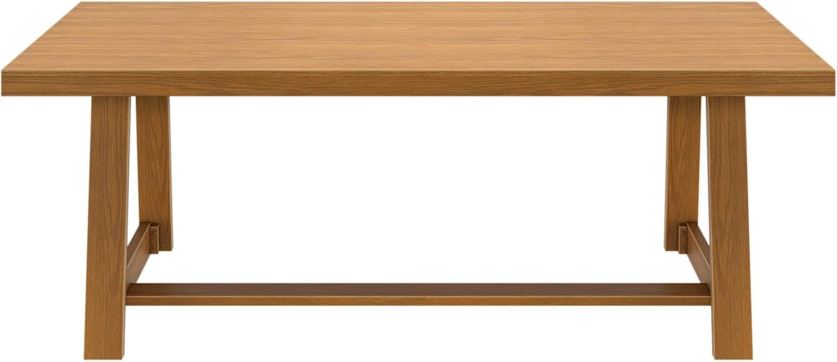 Plank+Beam 84 Inch Farmhouse Dining Table, Solid Wood Rustic Kitchen Table, Large Wooden Rectangular Dinner Table for Dining Room, Home Office, Living Room Furniture, Easy Assembly, Pecan Wirebrush