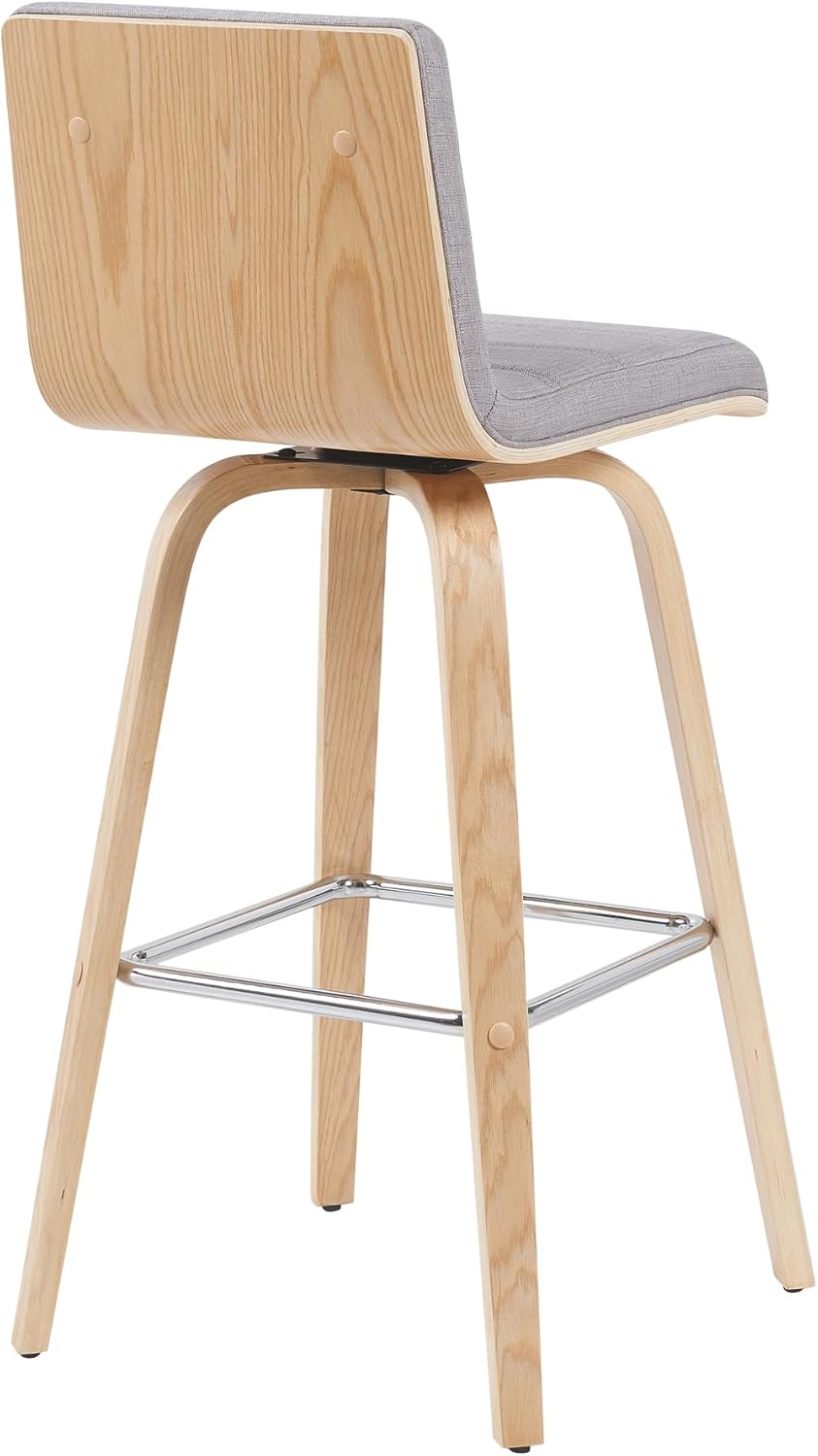 Vienna Modern Swivel Bar Height Stool with Grey Upholstered Seat and Patterned Oak Wood Frame Set of 3