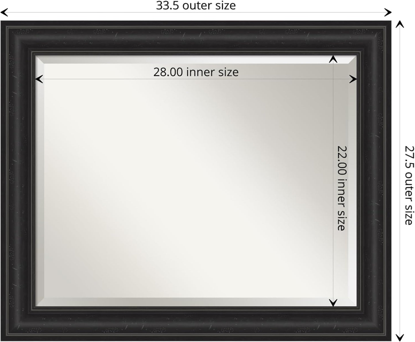 Amanti Art Black Bathroom Mirror for Over Sink, 28x34 Shipwreck Black Rectangle Vanity Mirror, Large Rustic Farmhouse Frame, Hangs Horizonally and Vertically, Bathroom Wall Decor, Beveled Edge