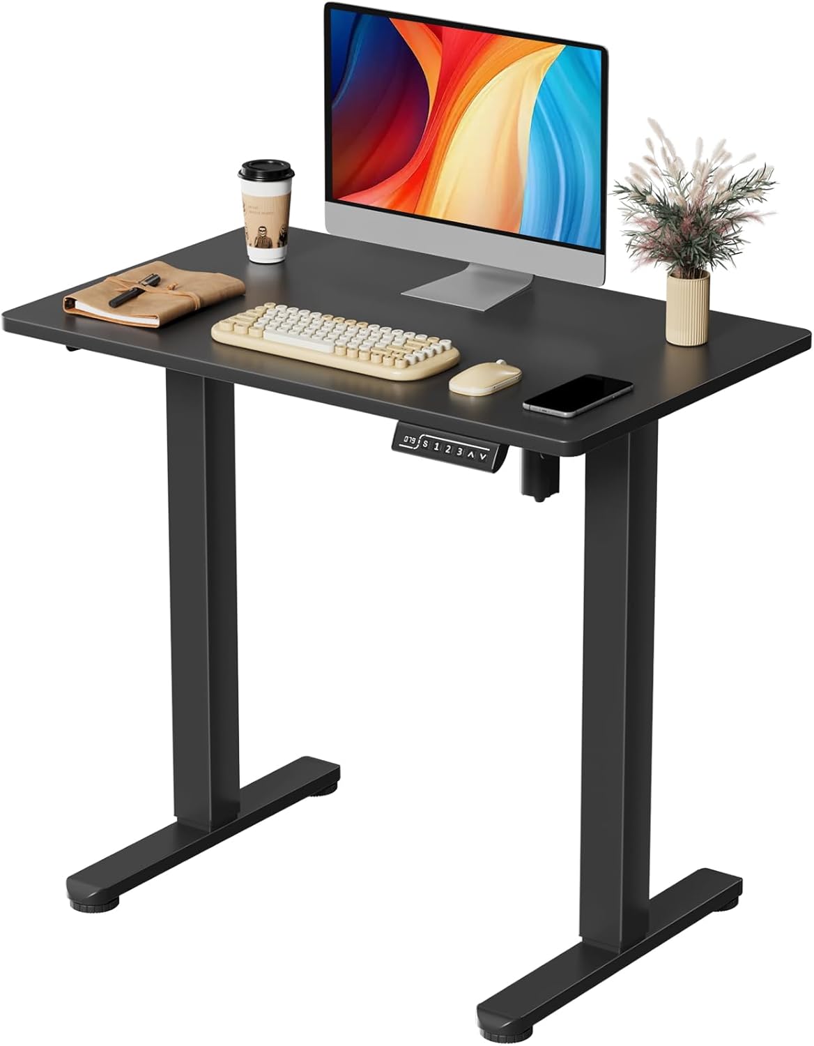 JOY worker Small Electric Standing Desk, 31.5" x 20" Whole Piece Height Adjustable Desk with Memory Controller, Black Sit to Stand Workstation for Home Office