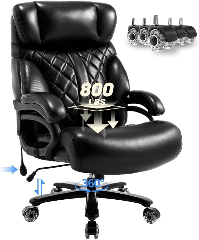 800LBS Big and Tall Office Chair for Heavy People, Extra Wide Seat and Adjustable Lumbar, Heavy Duty Executive Chair with High Back, Large Computer Desk Chair Comfortable for Home Office