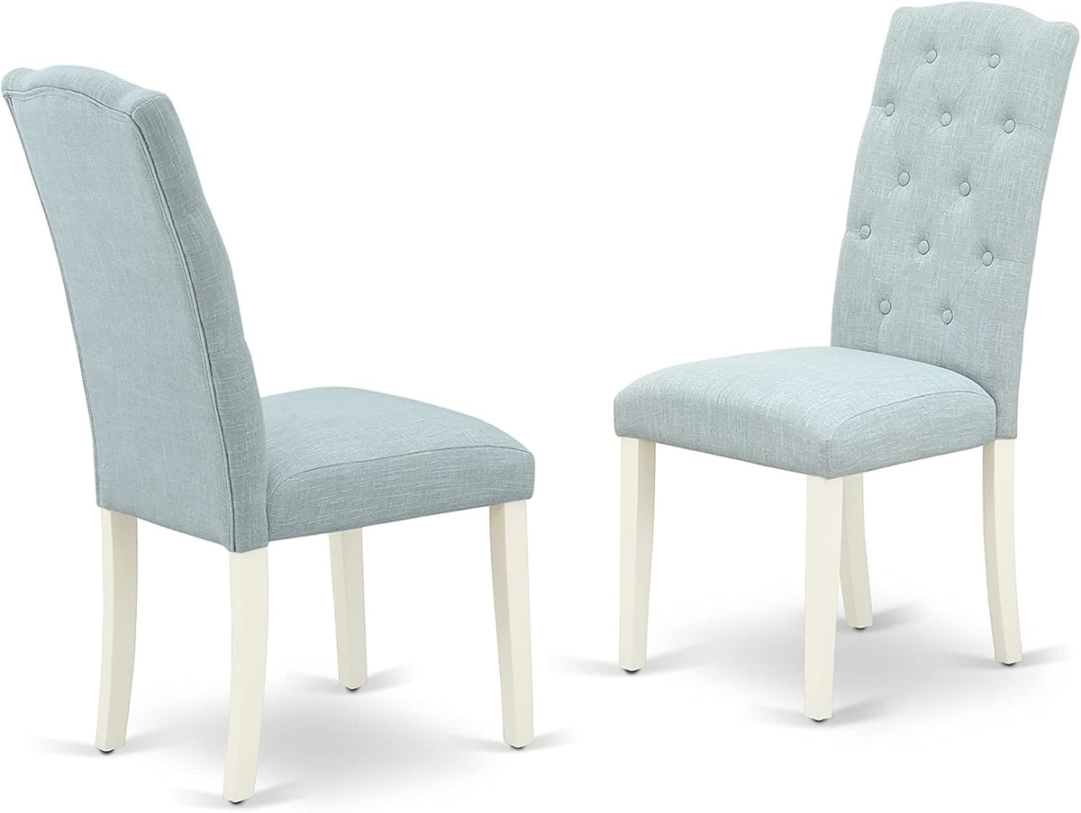 East West Furniture X077CE215-7 7 Piece Dining Table Set Consist of a Rectangle Dining Room Table with X-Legs and 6 Baby Blue Linen Fabric Parsons Chairs, 40x72 Inch, Multi-Color