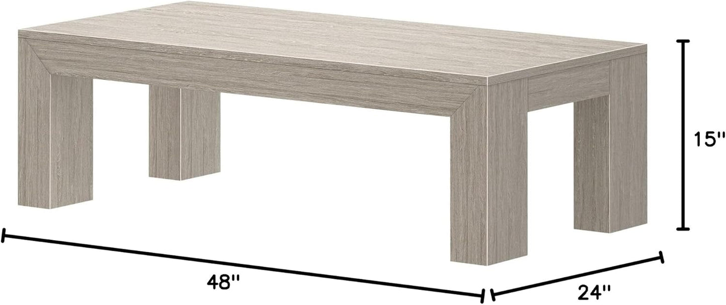 Plank+Beam Modern Rectangular Coffee Table, 48", Medium Sized Coffee Table, Center Tables for Small Spaces, Living Space Medium Tea Table, Seashell Wirebrush