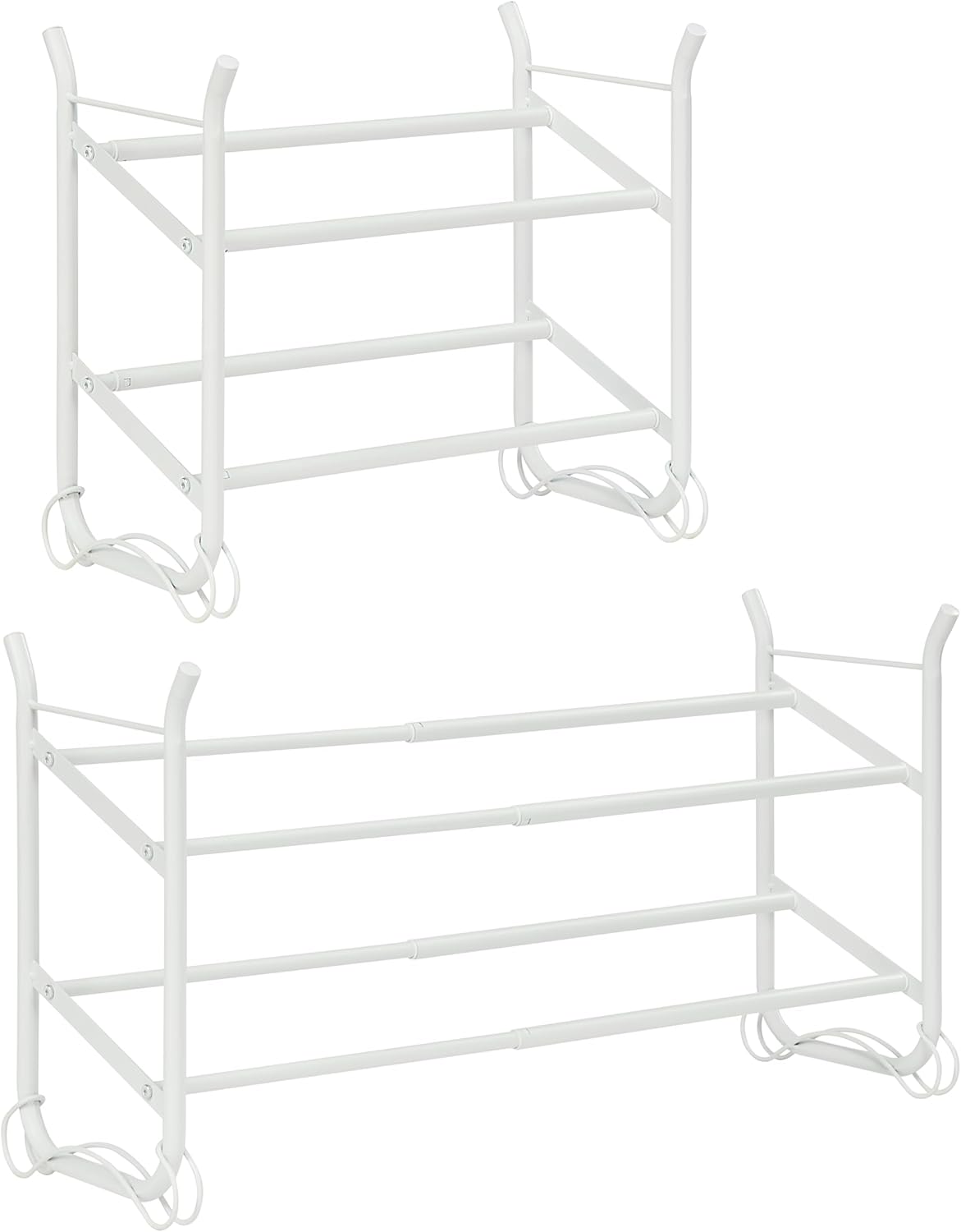 SunnyPoint Expandable & Stackable 2-Tier Shoe Rack – Adjustable Shoe Organizer for Entryway, Closet or Bedroom, Holds 4 to 8 Pairs, Space-Saving Metal Shoe Storage Shelf (17.5"–31.49" W) (WHT, 2 Tier)
