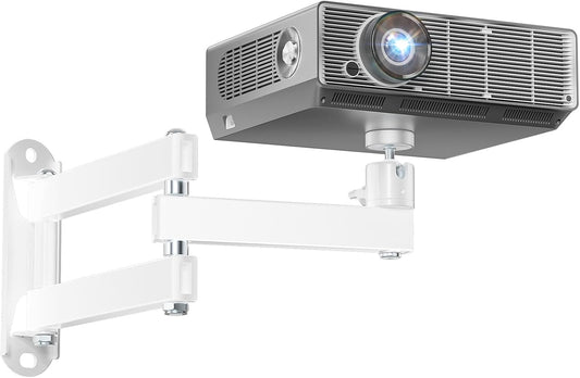 WALI Foldable Projector Wall Mount Universal Adjustable Wall Projector Mount Aluminum Alloy Projectors Stand,1/4" M4 M6 Screw Size,(1330LM-PMW), White