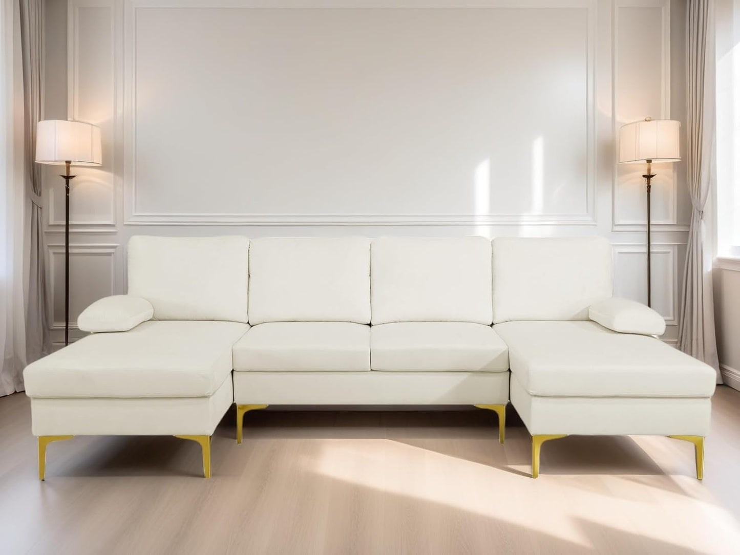 Modular Sectional Sofa, U Shaped Couch with Double Chaise, 6 Seat Comfy Sectional Couches for Living Room, Modern Lounge Modular Couch for Apartment, White