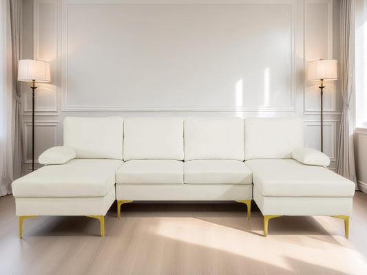 Modular Sectional Sofa, U Shaped Couch with Double Chaise, 6 Seat Comfy Sectional Couches for Living Room, Modern Lounge Modular Couch for Apartment, White