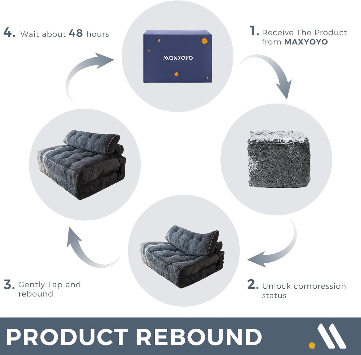 MAXYOYO Folding Sofa Bed, Convertible Sleeper Chair with Pilow Foldable Matress with Back Support, Portable Fold Out Chair Bed Comfy Floor Sofa Lounge for Living Room Bedroom, Dark Grey, Double