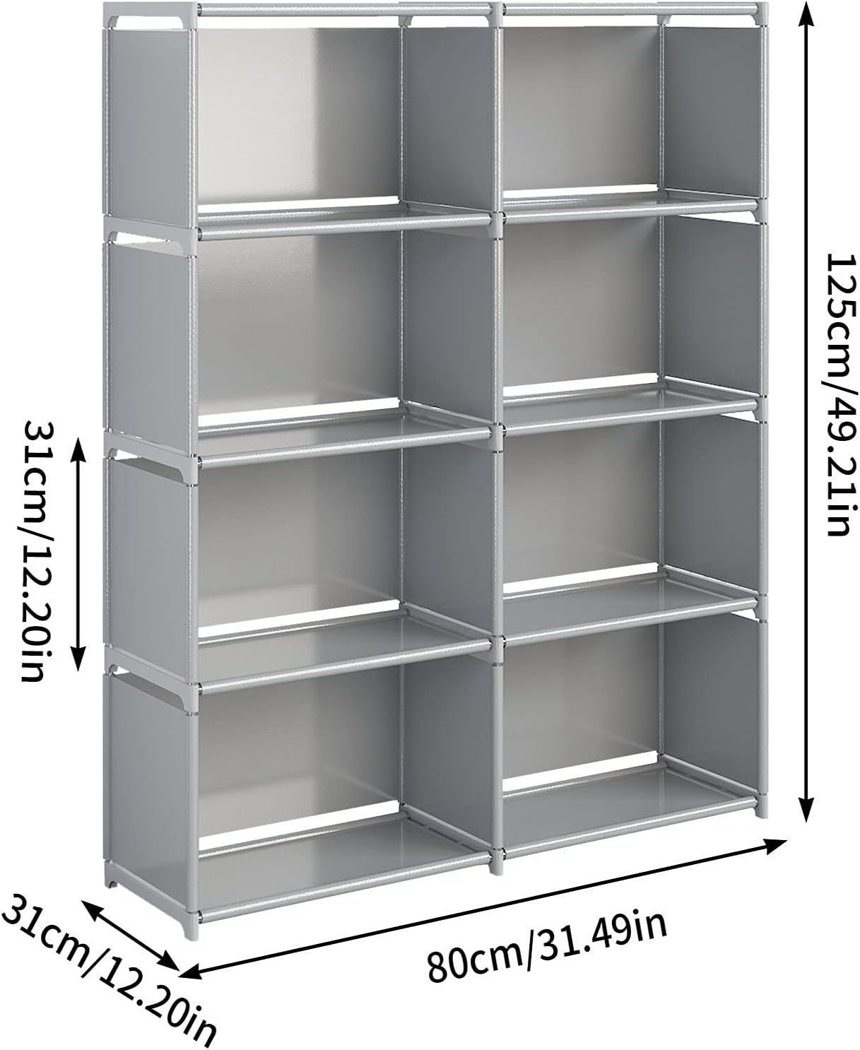 JIUYOTREE 5-Tiers Closet Storage Organizer with Fabric Cloth at Back，Double Row Modular Cubes Bookshelf,Living Room,Study Room,Bedroom,Grey