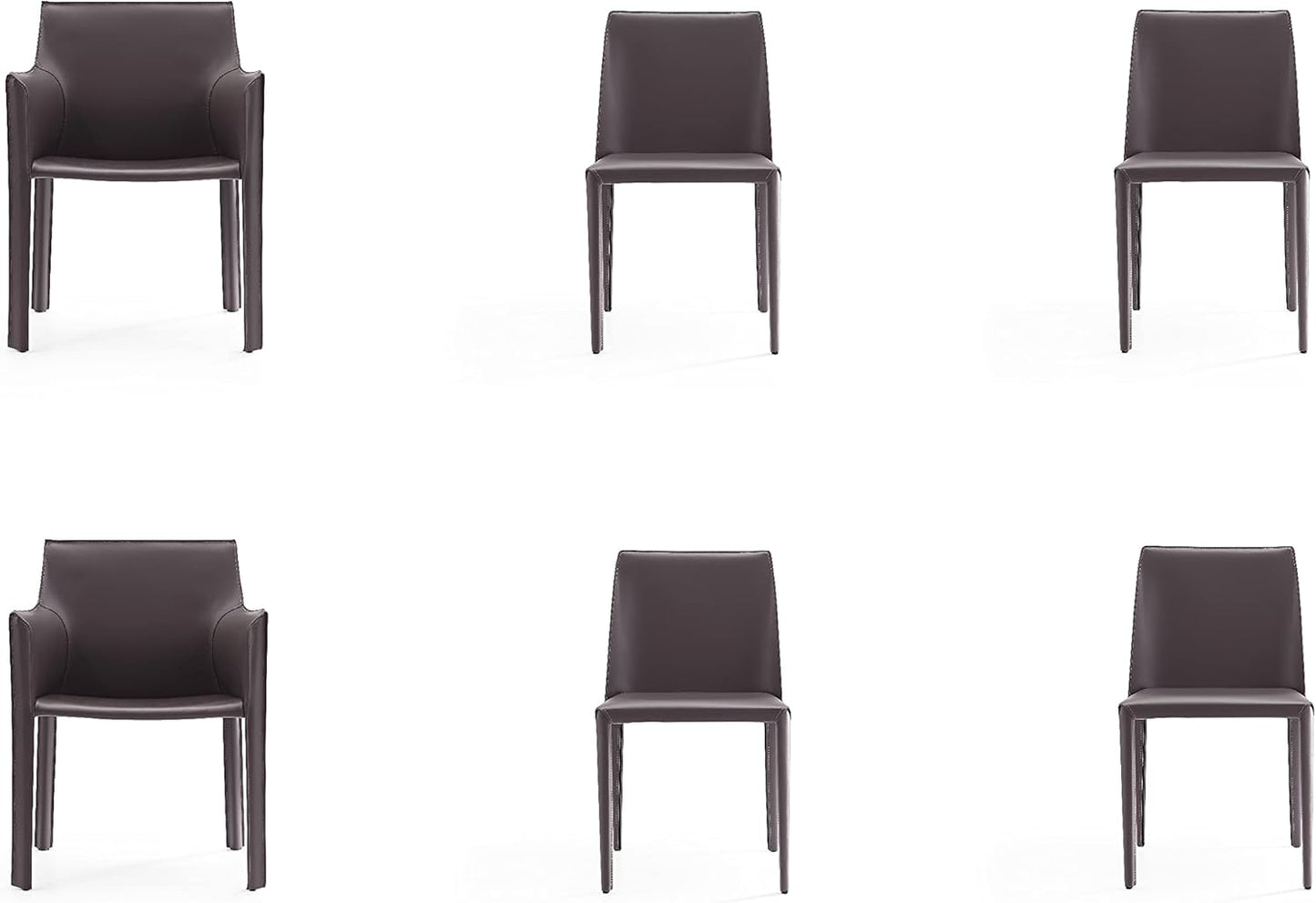 Manhattan Comfort Paris Modern Saddle Leather Dining Chairs, Metal Frame, Comfortable Padded Seat, Fully Assembled Armchair Accent Furniture, Set of 6, Grey