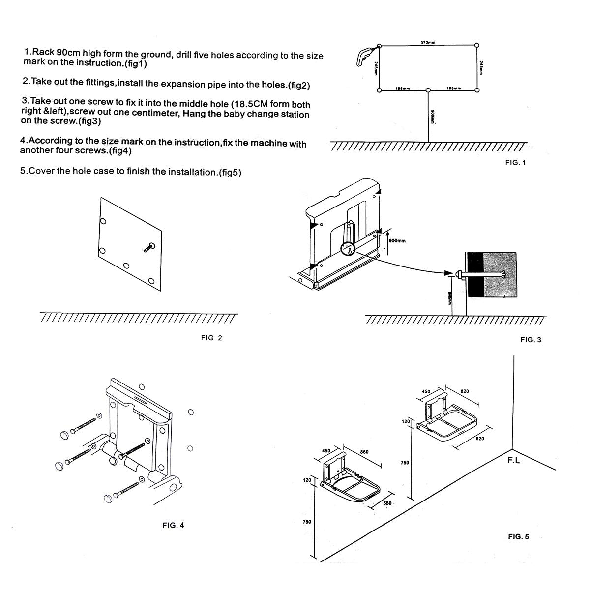 Baby Changing Diaper Station - Vertical Wall Mounted, Sturdy & Durable- with Safety Straps for Commercial Restrooms(White Granite)