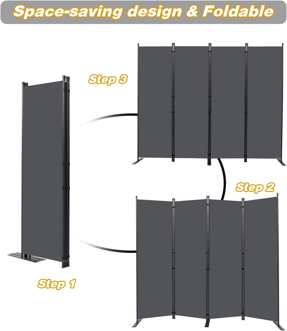 Wall Divider, 4 Panel Room dividers and Folding Privacy Screens with Wider Support Feet, 6 Ft Portable Privacy Screen for Room Separator, 88" W X 71" H, Grey