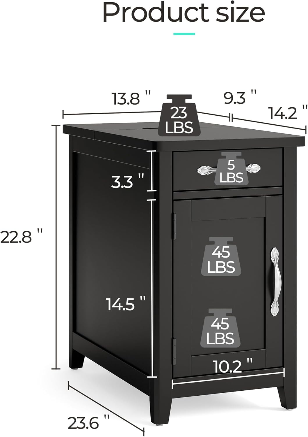 LINSY HOME Farmhouse End Table with Charging Station, Narrow Side Table for Living Room, Sofa Side Table with Drawer and Storage Cabinet, Small Nightstand for Home Office