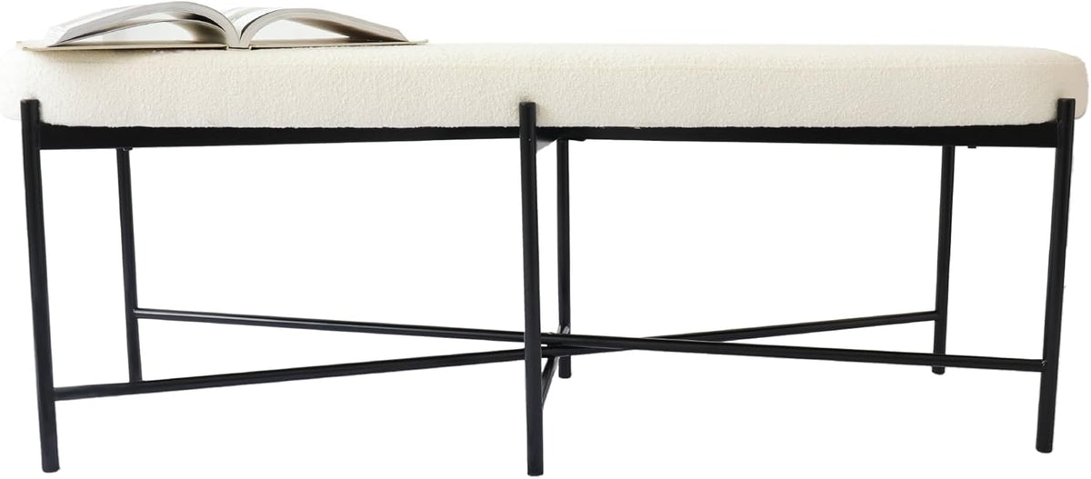 54” upholstered Boucle Accent Ottoman Bench for entryway, Living Rooms, lounges, bedrooms-White Boucle