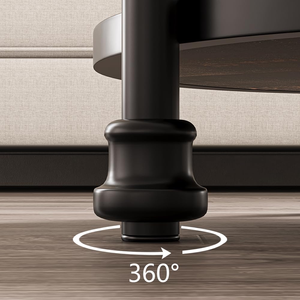 GarveeHome Round End Table with Storage Shelves, 3-Tier Round Farmhouse Side Table w/Mental Support Legs, Rustic End Table Accent Nighstands for Living Room Bedroom (A, Dark Oak)