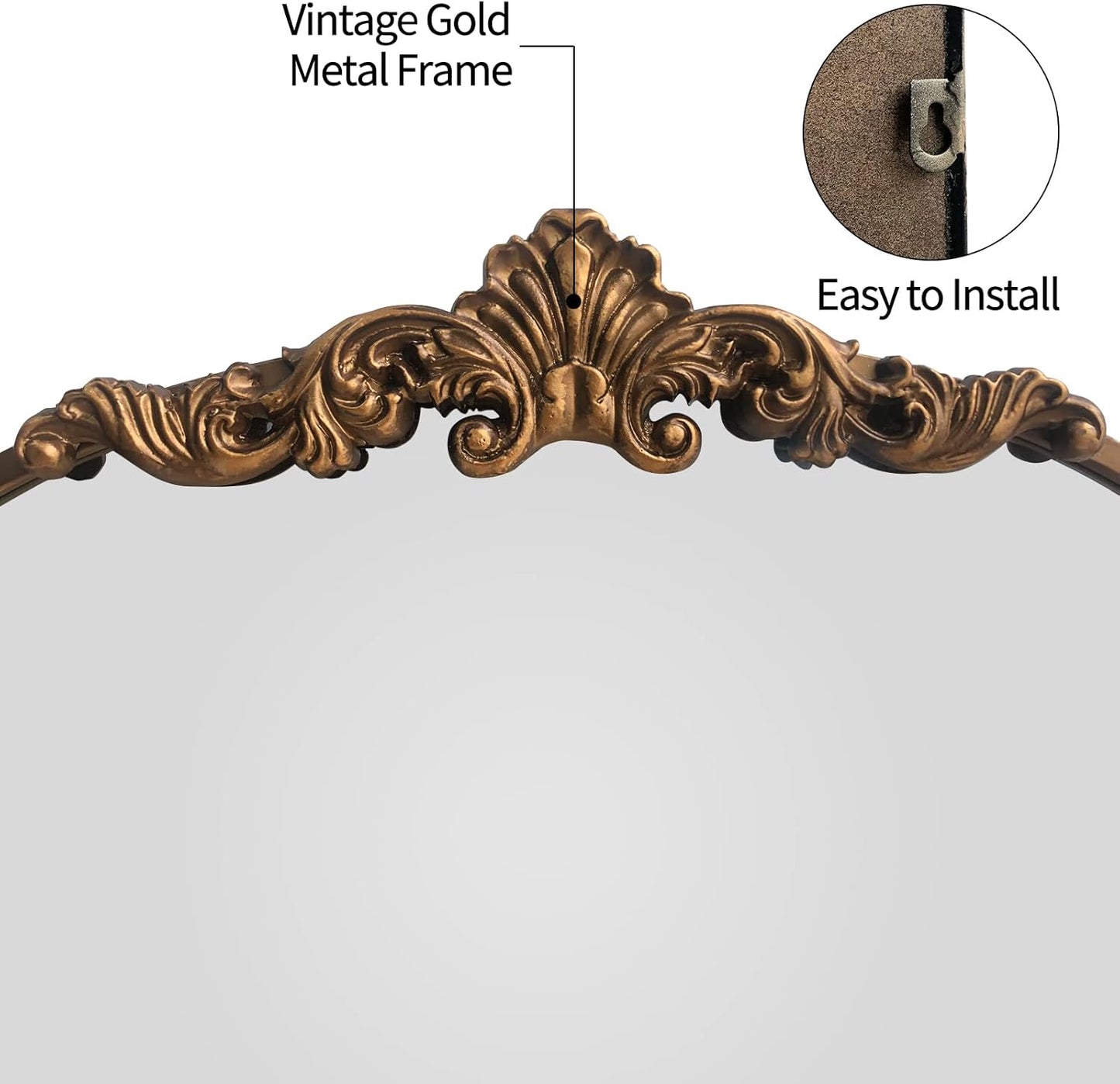 WAMIRRO Arched Gold Mirror,Gold Traditional Vintage Ornate Baroque Mirror,Antique Brass Mirrors,Wall Mounted Mirrors for Entryway/Fireplace/Living Room/Hallway/Bathroom.36“X24”Gold