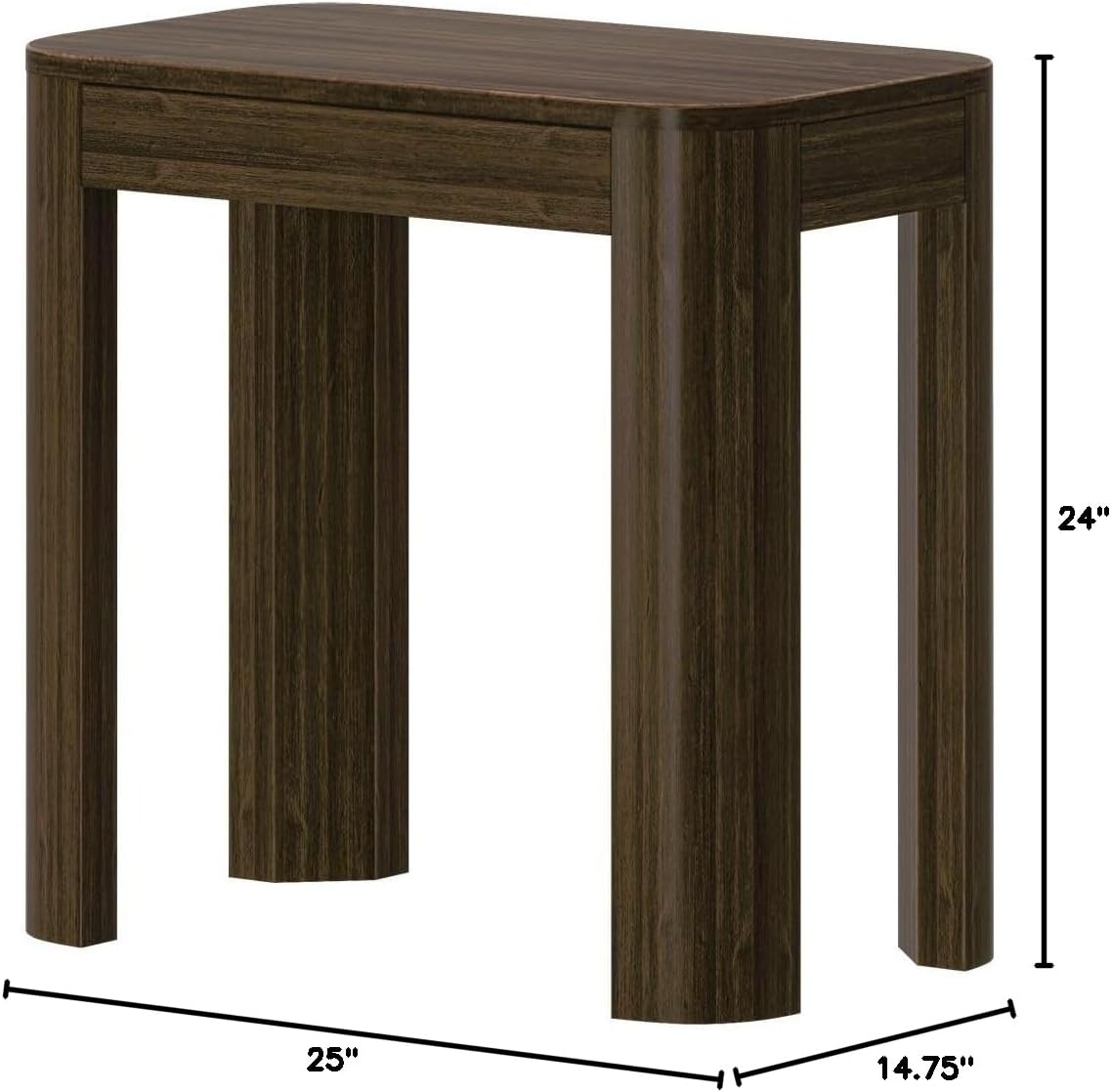 Plank+Beam Modern Rounded Rectangular Side Table, Solid Wood End Table for Living Room, 25in, Walnut