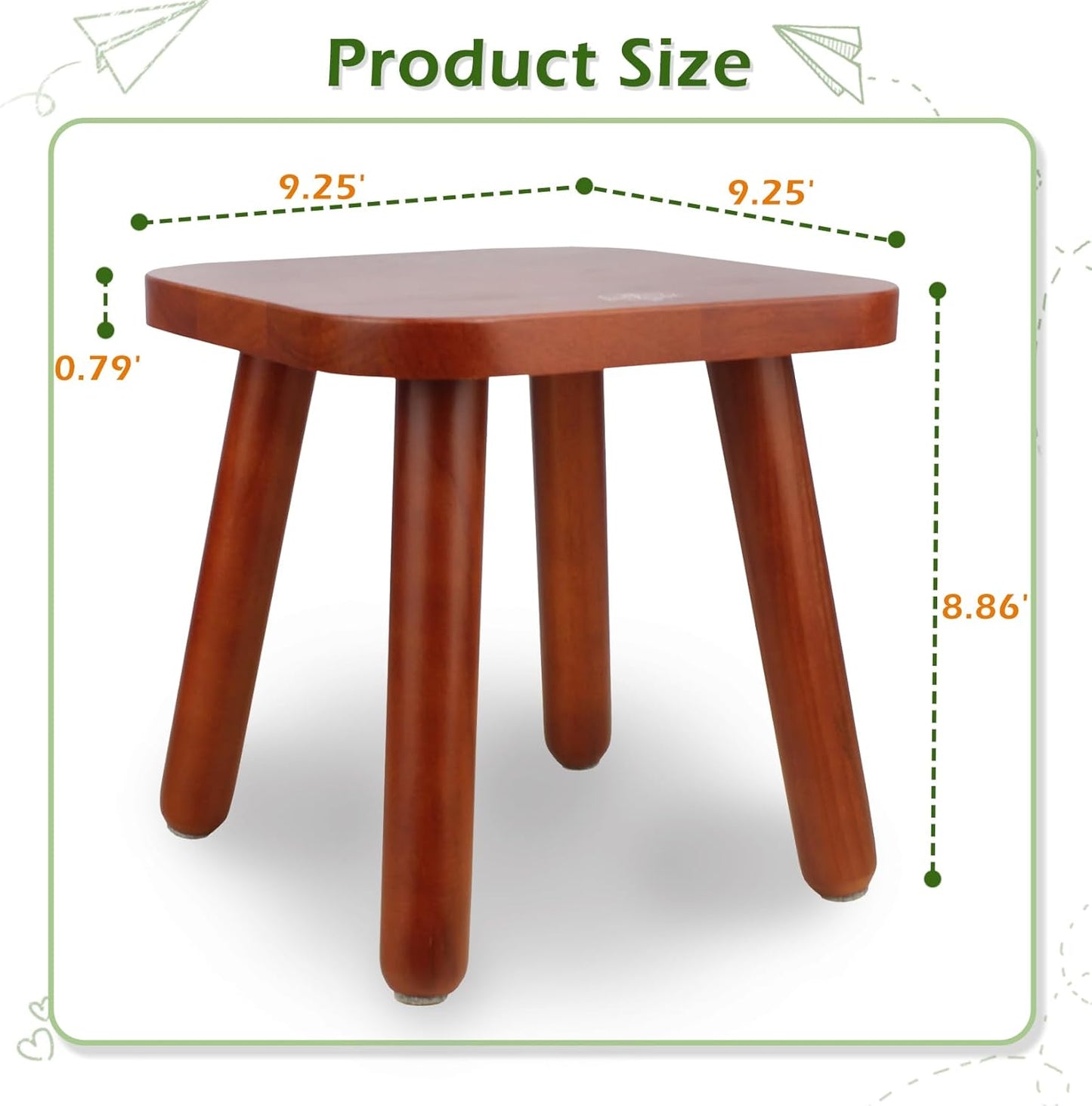 BEE&OAK Wooden Step Stools for Adults, Solid Rubber Wood Non-Slip Step Foot Stool, Heavy Duty 300 lbs One Step Stool for Bedroom, Bathroom, Kitchen (Red-Brown, 9.25" (D) x 9.25"(W) x 8.86"(H))