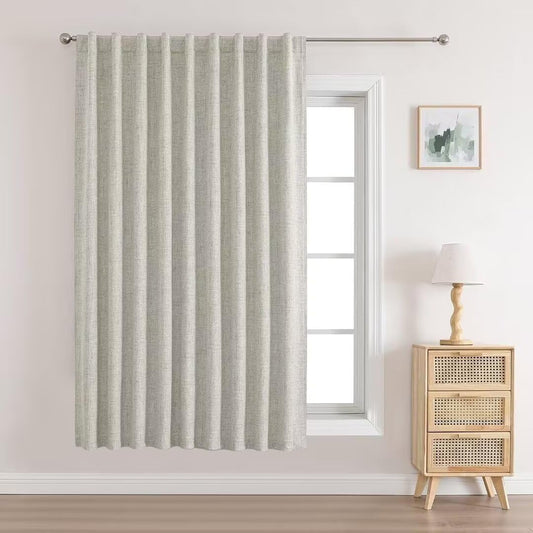Joydeco 100% Total Blackout Curtains Custom Size for Bedroom Living Room Darkening Long Textured Drapes Thermal Insulated Back & Tab Rod Pocket 1 Panel(Light Beige,Custom Size)