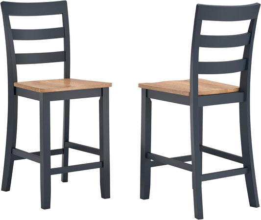 Signature Design by Ashley Gesthaven Solid Wood Frame Counter Height Barstool, Set of 2, Slate Blue/Natural